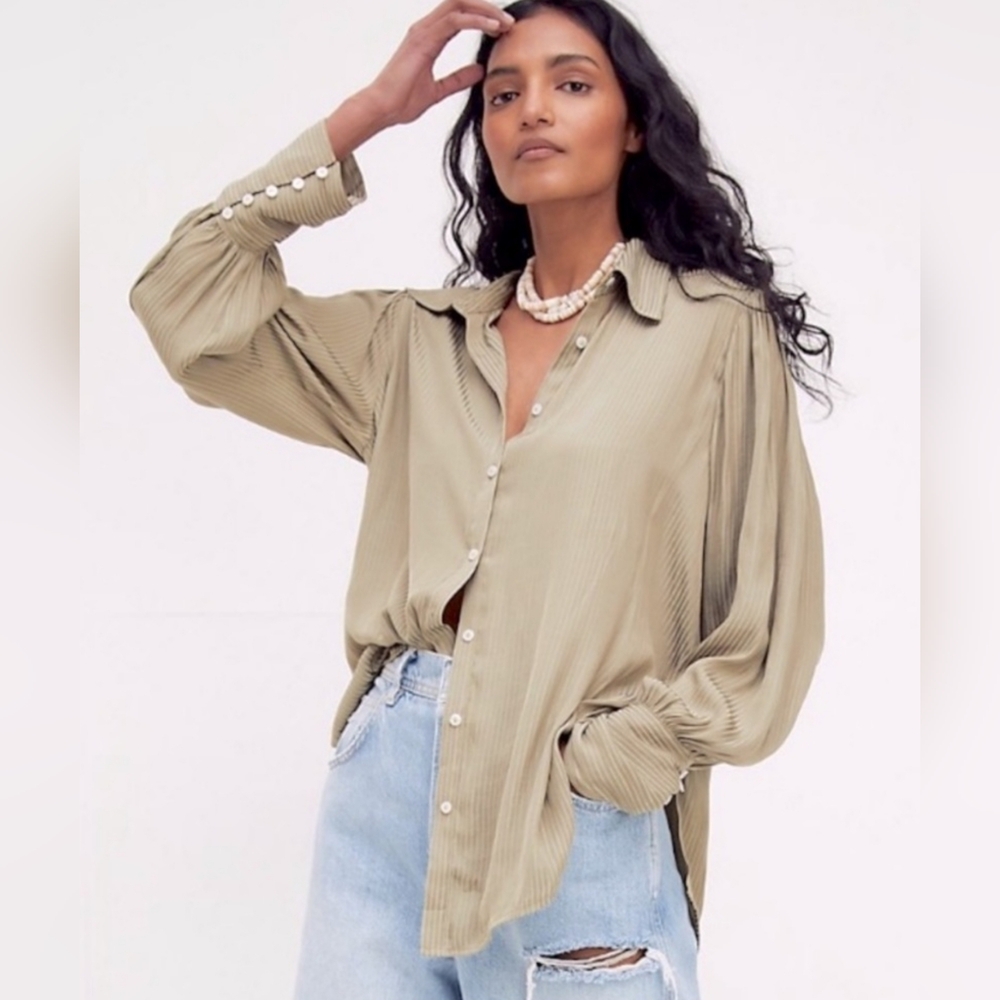 We The Free Olive Button Down Shirt